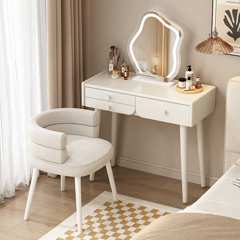 烤漆实木梳妆台奶油风简约现代化妆桌可爱小户型卧室公主风化妆台