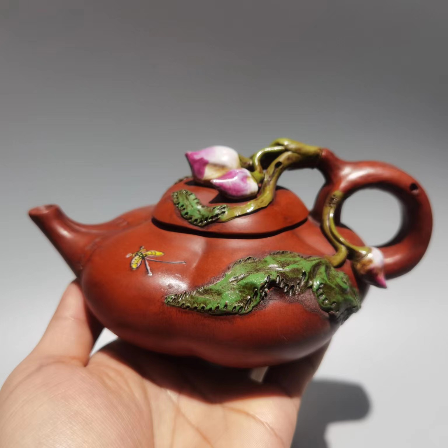 珐琅彩南瓜树桩寿桃纯手工精品蒋蓉老师旧藏紫砂壶茶壶陶瓷精美