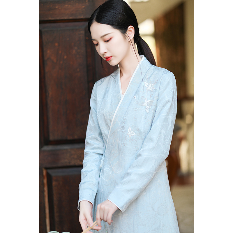 【清歌】中国风茶服女春秋改良汉服长裙交领禅意连衣裙茶艺师服装