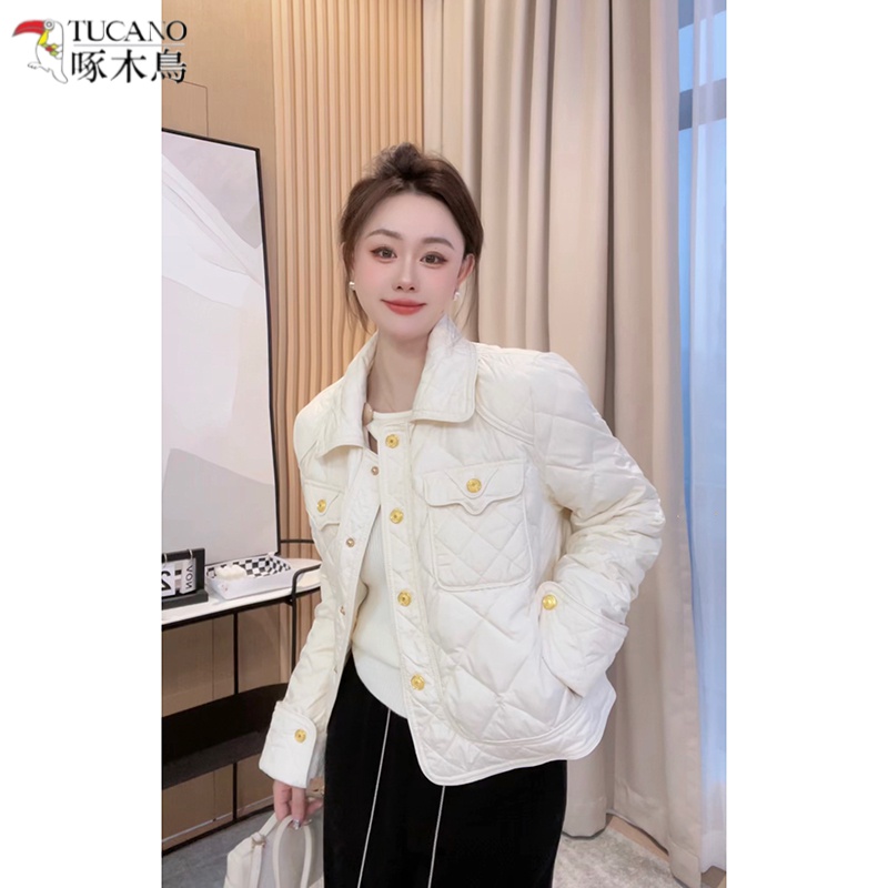 啄木鸟小香风短款棉服女秋冬新款宽松轻薄小个子韩版百搭棉衣外套