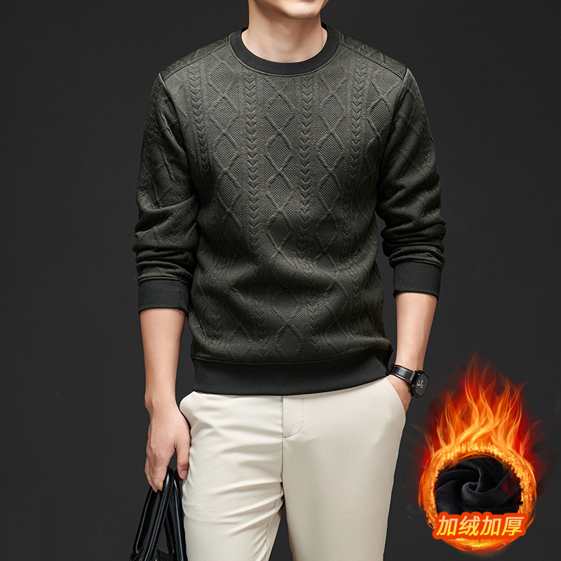 男士秋冬重工提花加厚卫衣百搭针织打底卫衣加绒