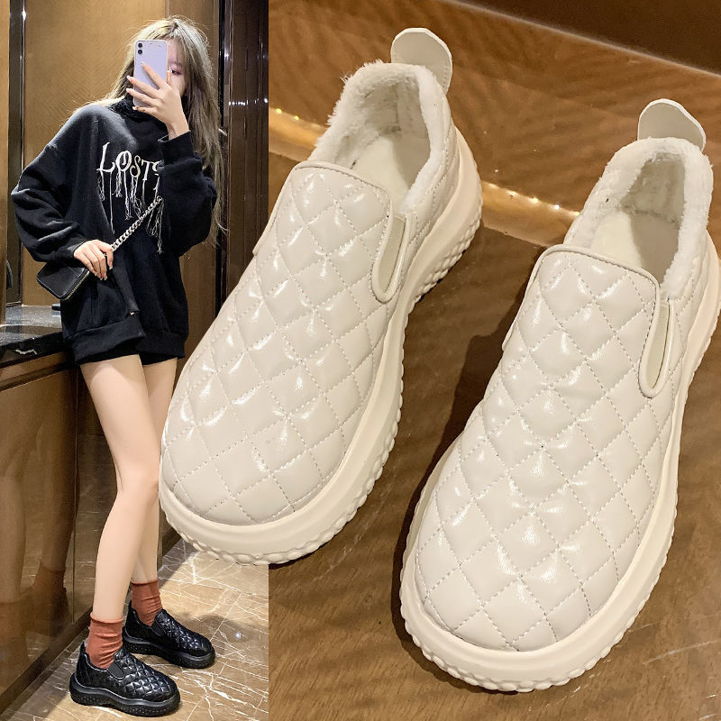 网红秋冬保暖一脚蹬豆豆鞋女加绒外穿毛毛鞋休闲防滑厚底面包棉鞋
