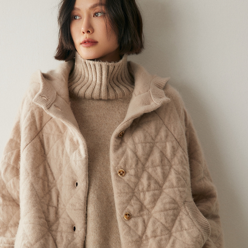 羊范25年秋冬新款山羊绒肌理感棉服慵懒显瘦连帽轻盈针织减龄外套