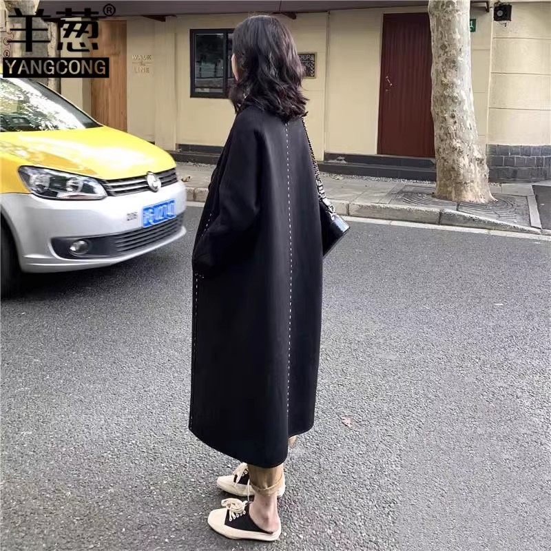 羊范赫本风双面羊绒大衣女中长款过膝明线2024流行秋冬新款羊毛呢