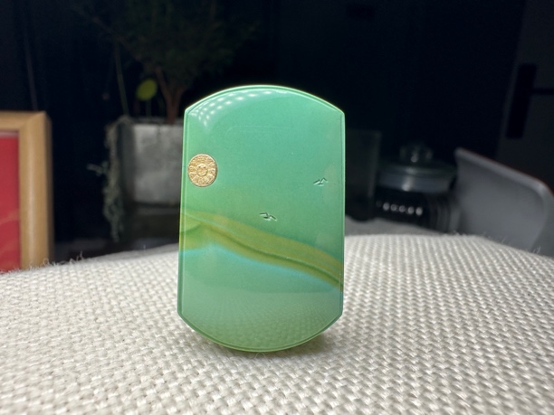 湖北原矿绿松石玉石挂件吊坠特色水波纹平安无事牌附带收藏证书