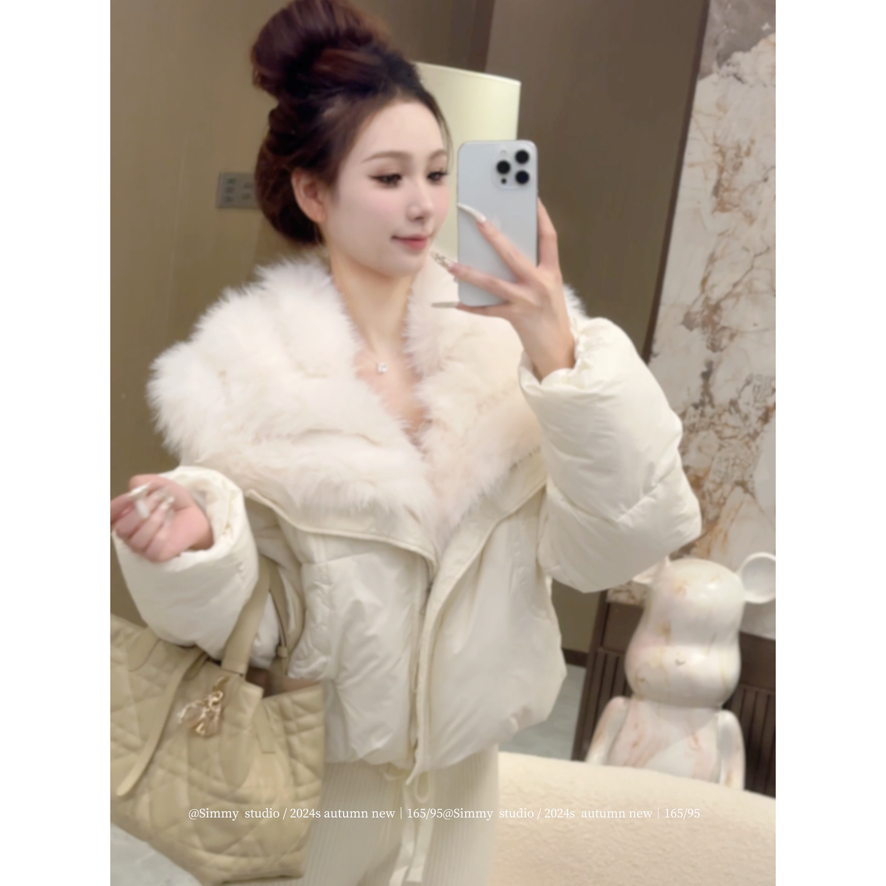 SIMMYJOY【记忆之芯】白鸭绒气质韩版拼接大毛领秋冬加厚羽绒服外套