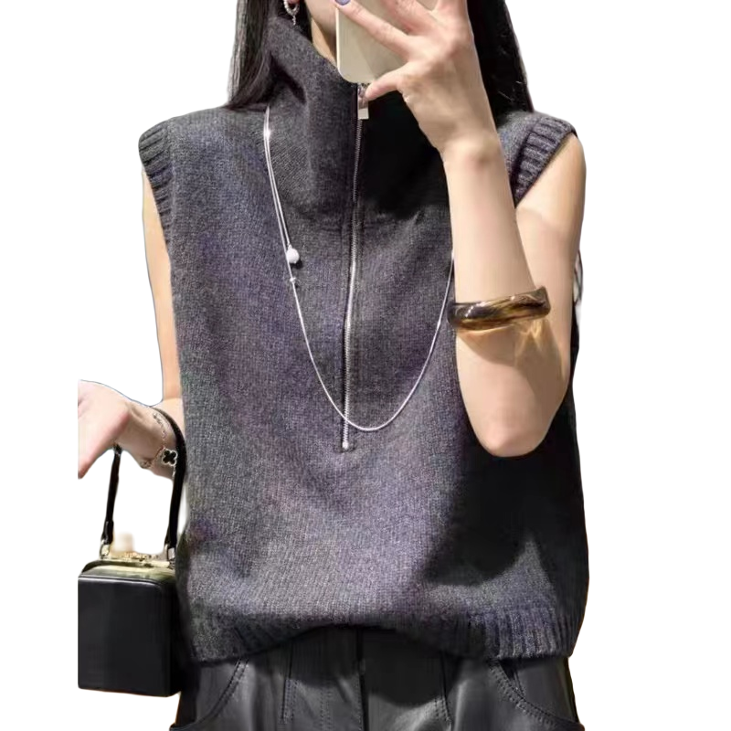 高端设计款高领拉链针织马甲23117