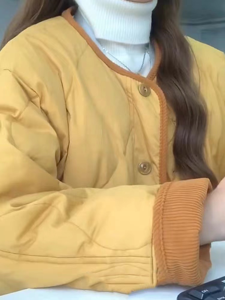 专柜撤柜2024秋冬新款黄色小香风棉服新款爆款高级感独特上衣外套