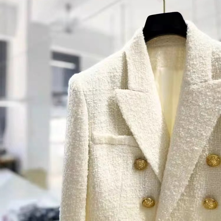 洋气独特别致减龄上衣高级感超好看老钱风白色粗花呢西装外套秋季