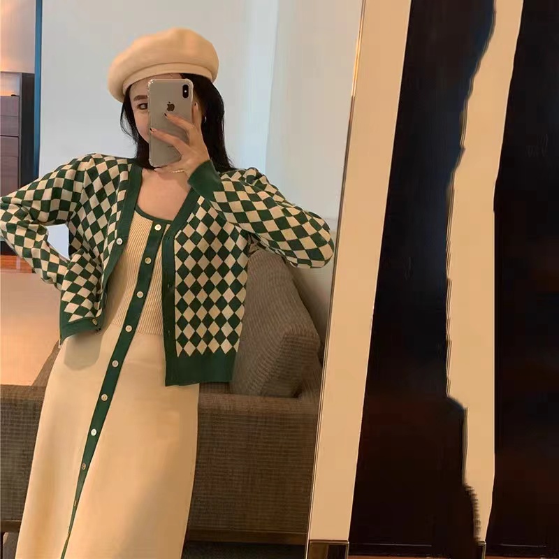 2024春装新款女小香风法式桔梗两件套装针织吊带连衣裙小众设计感