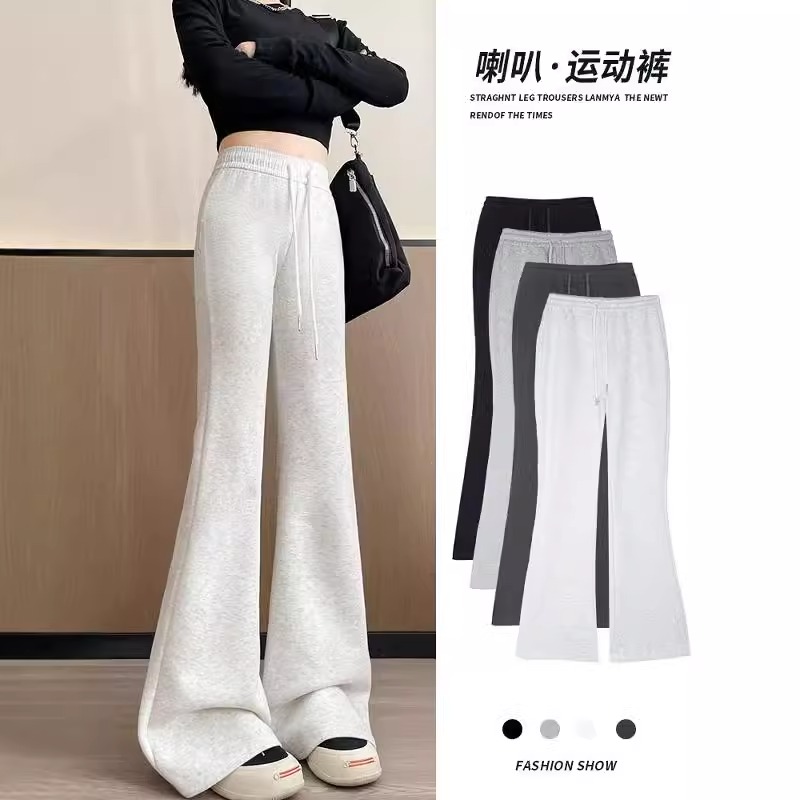 加绒微喇叭运动裤女秋冬2024年新款高腰显瘦马蹄裤休闲小个子卫裤