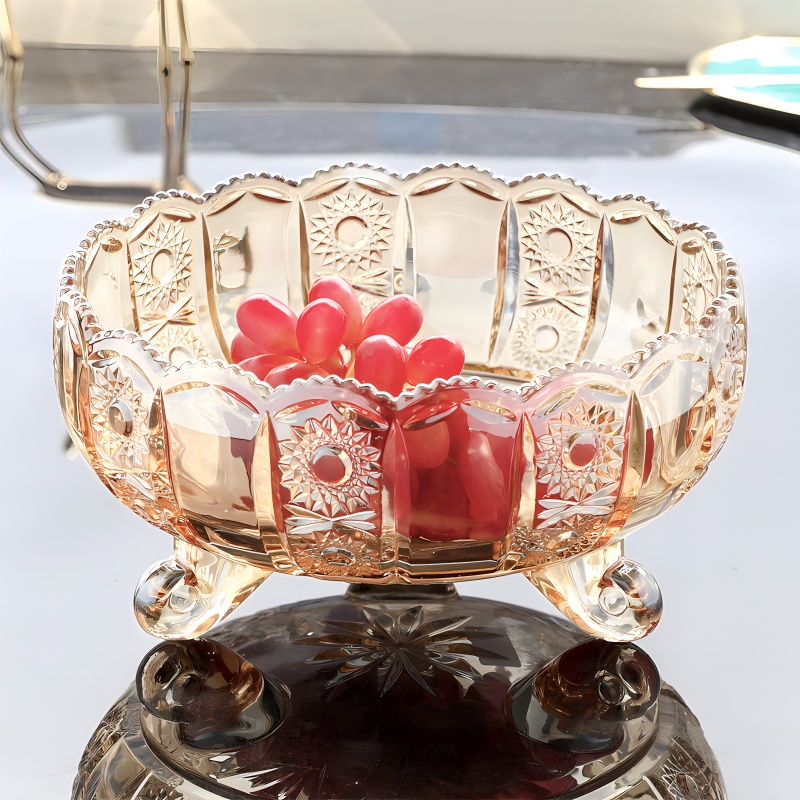 创意现代水晶玻璃水果盘家用客厅茶几果盘北欧风透明欧式大号果盆