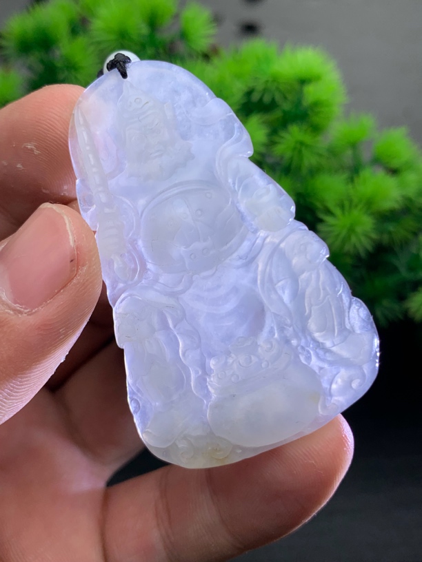 天然缅甸A翡翠赵公明财神雕刻糖料冰透俏色