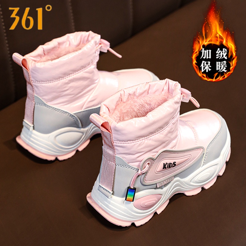 361°女童雪地靴2023新款冬季高筒防滑儿童棉靴加绒保暖中大童冬