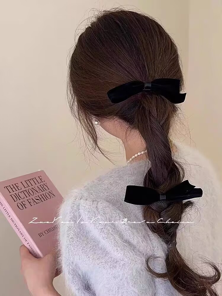 丝绒不规则蝴蝶结边夹气质鸭嘴夹优雅小香风刘海小夹子一字夹发卡