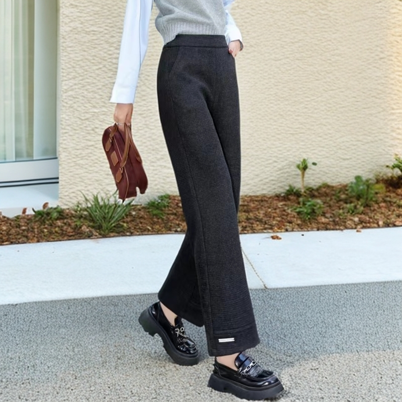 时尚百搭休闲直筒裤秋冬加厚女士高腰醋酸绵羊毛裤显瘦