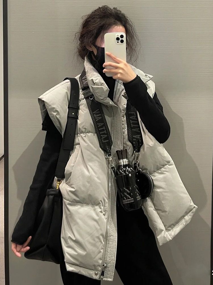 鸭鸭羽绒服特大码300斤胖加厚羽绒服马甲女2023秋冬宽松立领坎肩