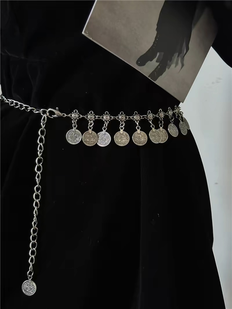波西米亚新款长款硬币吊坠腰链女复古民族风金属时尚百搭饰品腰带