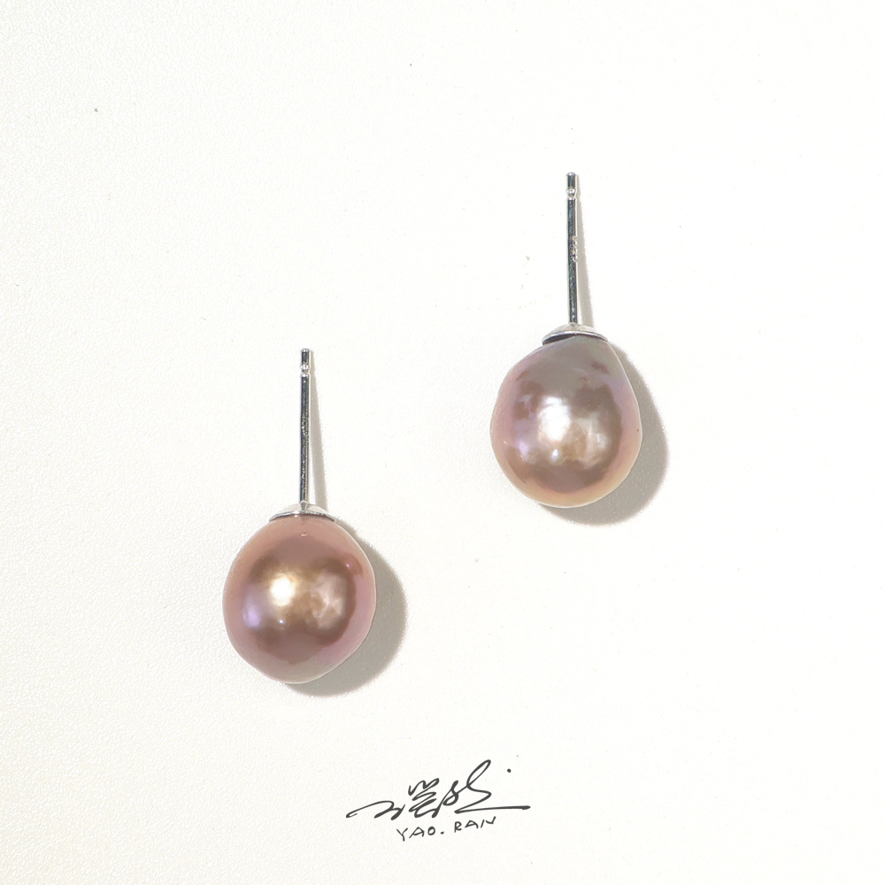 淡水珍珠紫色巴洛克镶嵌耳饰气质时尚耳钉简约随形耳钩