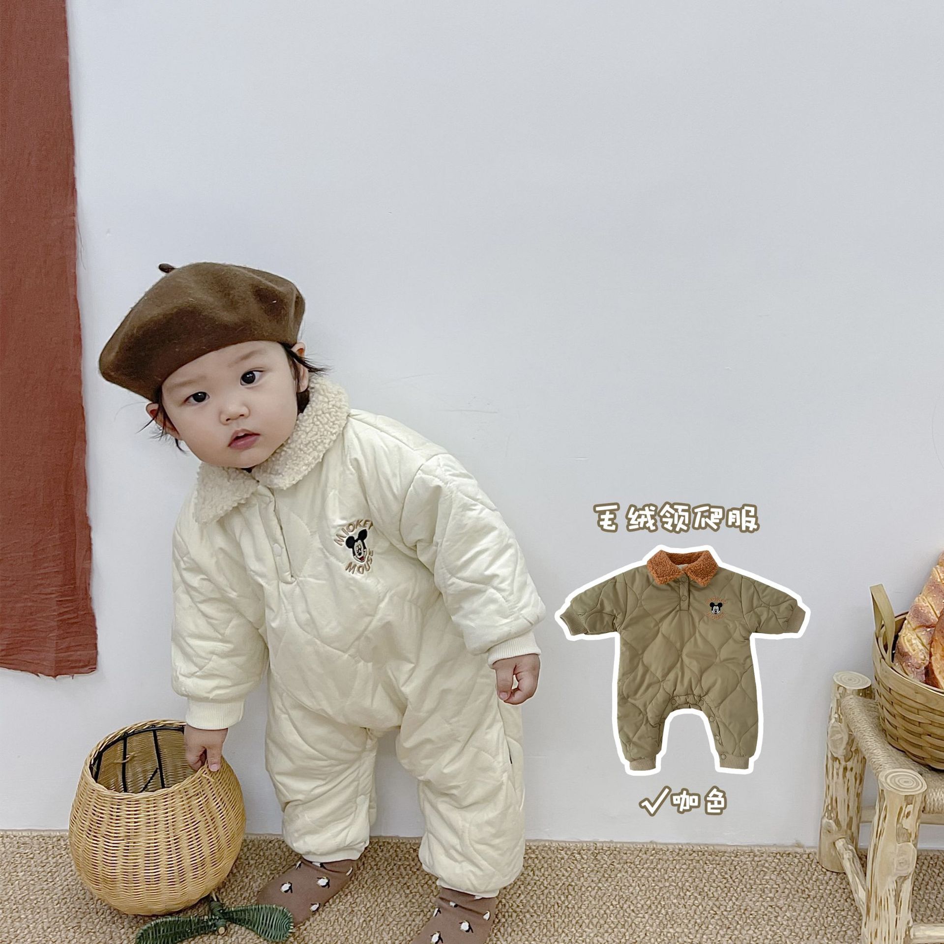 婴儿连体衣冬装哈衣韩版加绒保暖夹棉冬季长袖包屁衣爬服外出