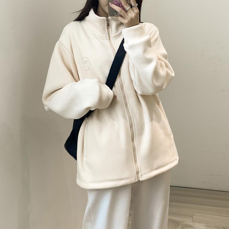 FAVMARTHA摇粒绒外套女冲锋衣内胆抓绒羊羔毛卫衣秋冬加绒2023新