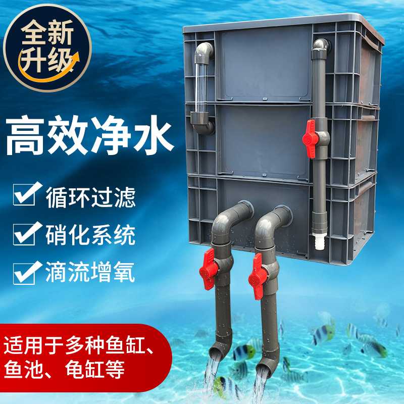周转箱过滤箱鱼池水循环系统鱼缸过滤盒上滤过滤器水池滴流干湿盒