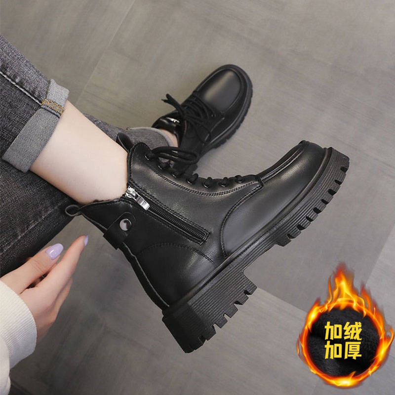 真软皮马丁靴女2023新款秋冬加绒保暖厚底英伦风时尚百搭休闲靴