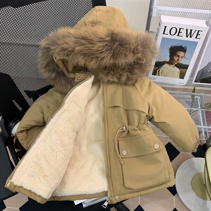 女童加绒外套洋气冬装棉衣女宝宝加厚派克服2023新款儿童棉服棉袄