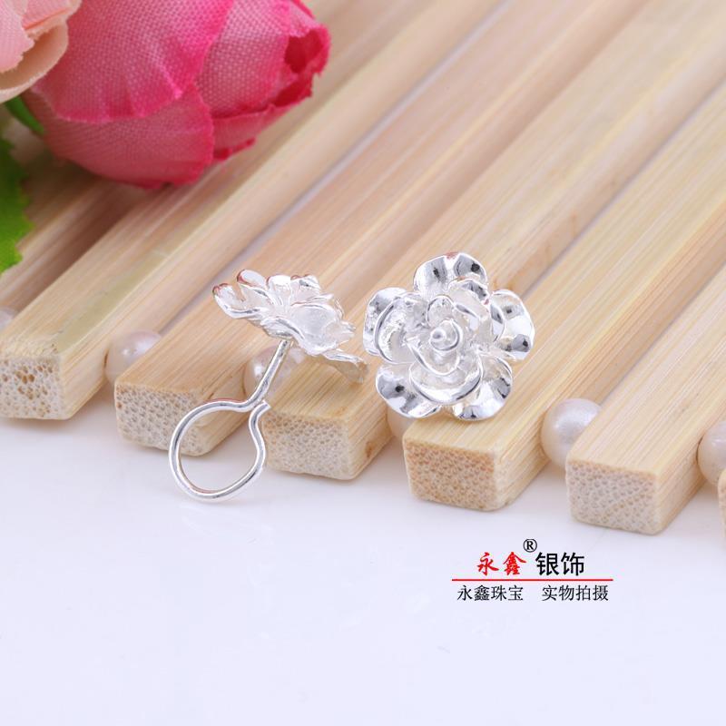 足银耳饰 999纯银耳钉女轻奢时尚气质玫瑰花弯钩透气防丢防过敏