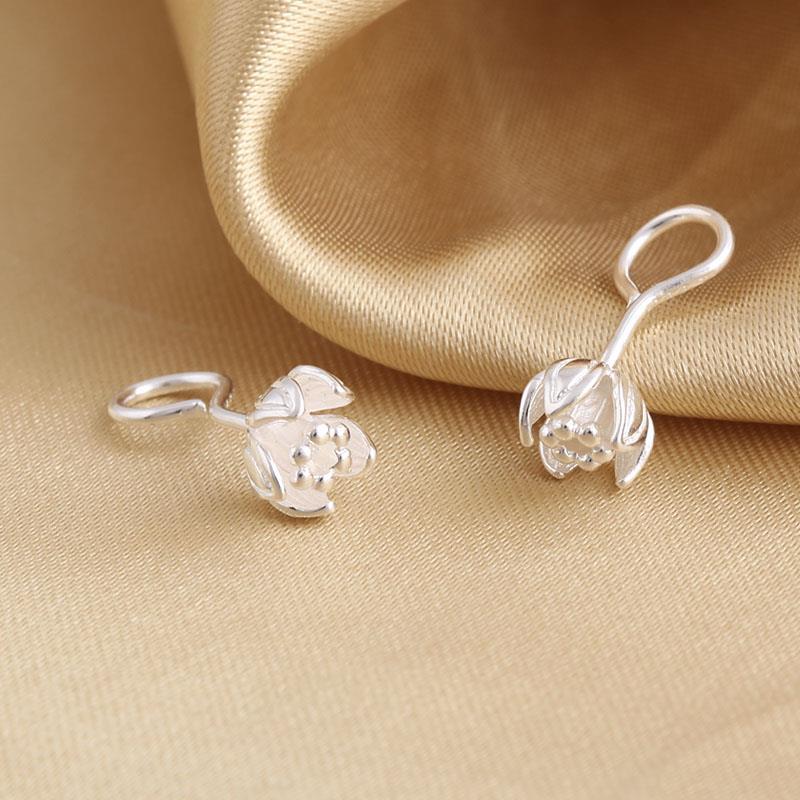 足银耳饰 999纯银耳钉女莲花甜美弯钩防丢防过敏透气轻奢小众设计