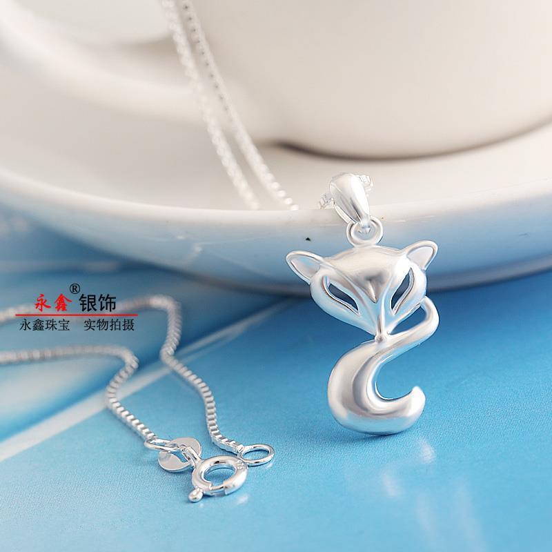 坠链均足银 999纯银吊坠女款可爱狐狸项坠招桃花挂坠小众设计轻奢