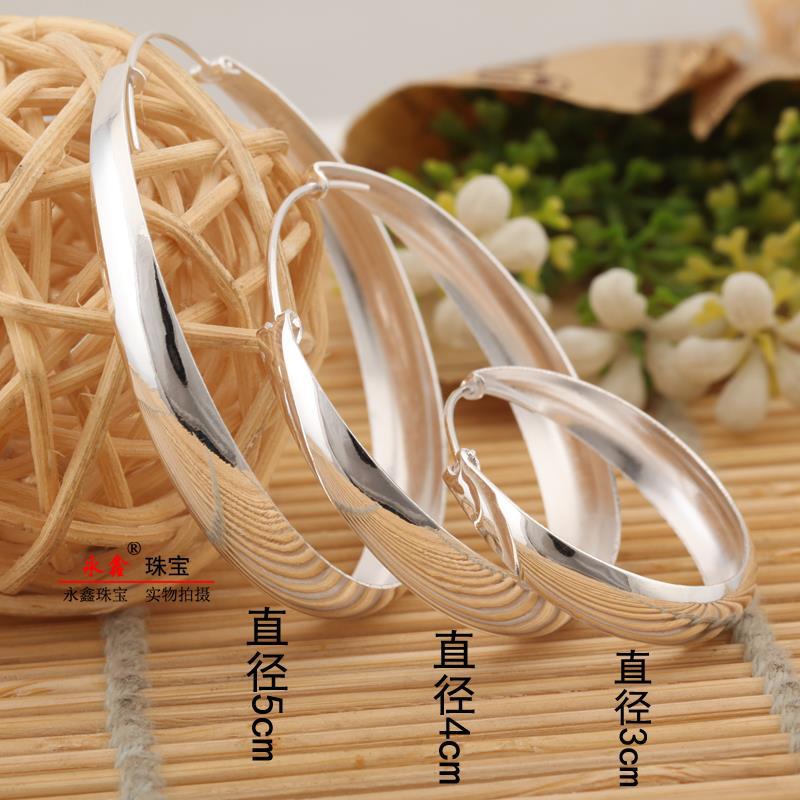 足银耳饰 999纯银大耳环实心女气质大圈圈夸张超大耳圈亮面潮轻奢