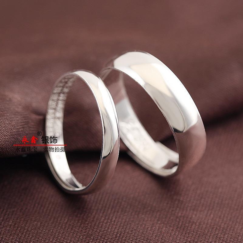 足银戒指 999纯银对戒男女情侣一对简约活口光面素戒刻字素圈指环