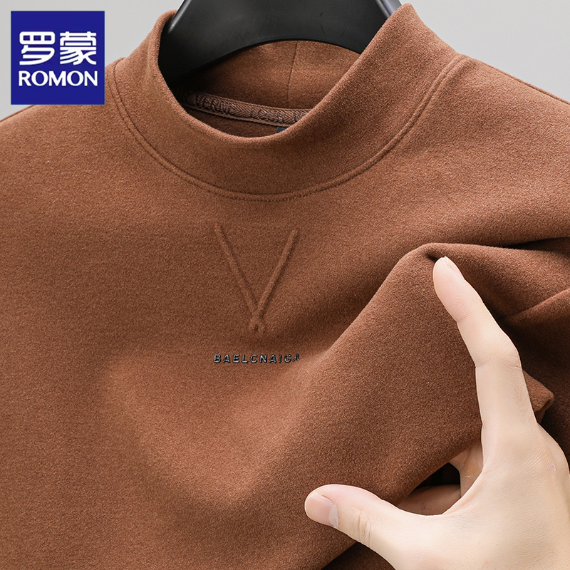 罗蒙德绒打底衫冬季半高领内搭加厚保暖双面磨毛高端男士长袖衫