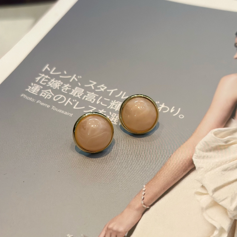 铜合金树脂耳饰 【么么专属】春夏果冻色圆形耳钉 银针 法式小香风