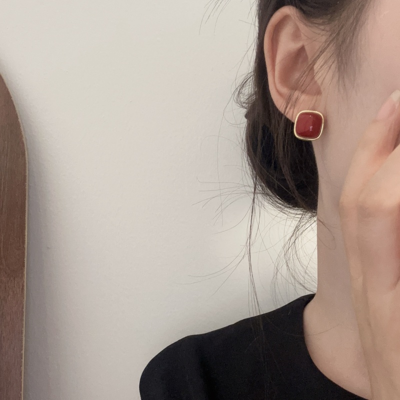 铜合金树脂耳饰 【么么专属】纯色方块简约耳钉 银针 百搭通勤款