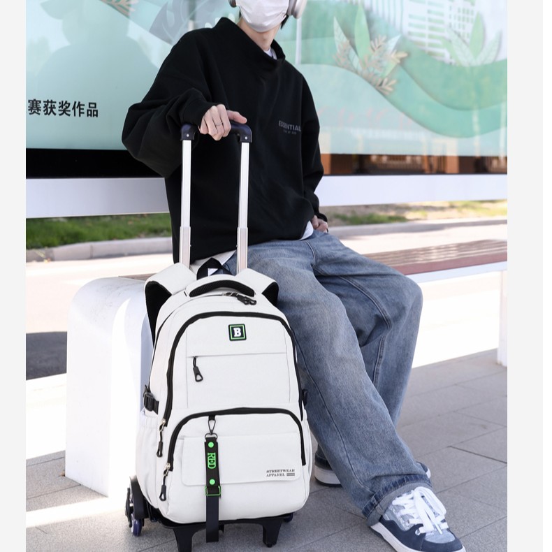 自然鱼初中生拉杆包轻便大学生男生大容量可拆卸纯色简约男款耐磨