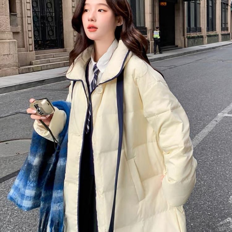 艾莱依奶fufu白色羽绒服女2023年冬季新款韩系甜美加厚中长款白鸭
