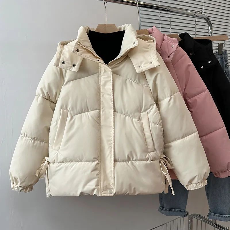 艾莱依连帽羽绒服服女短款2023年冬季新款宽松加厚棉袄小个子棉衣