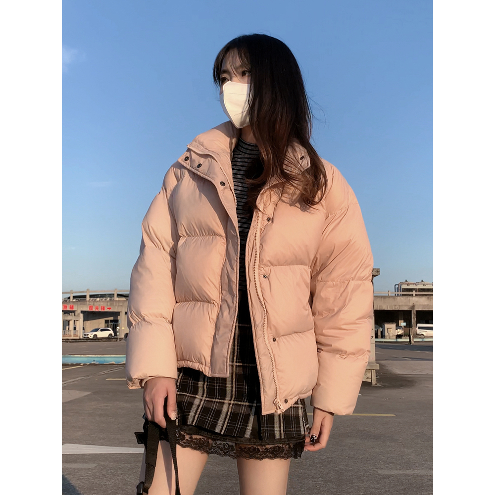 波司登2023年冬新款90白鸭绒羽绒服女小个子短款黑色面包服外套加