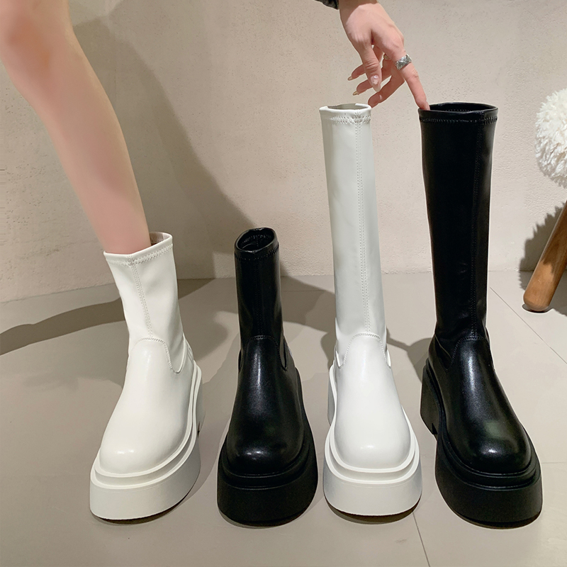 不过膝高筒骑士靴女2023新款厚底弹力瘦瘦靴高跟时装长靴