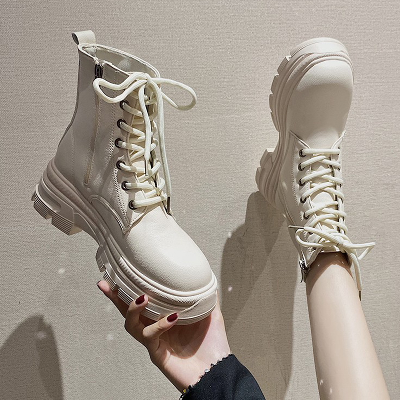 厚底白色加绒马丁靴女2023年秋季新款瘦瘦靴单靴增高爆款短靴
