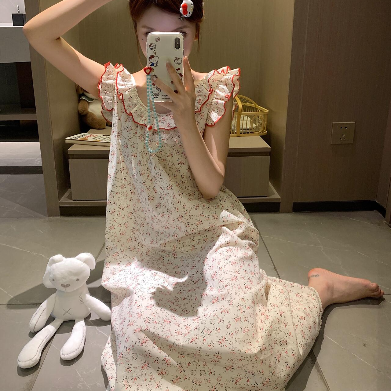 睡裙女夏季新款甜美风碎花荷叶边韩版宽松薄款舒适吊带睡衣家居服