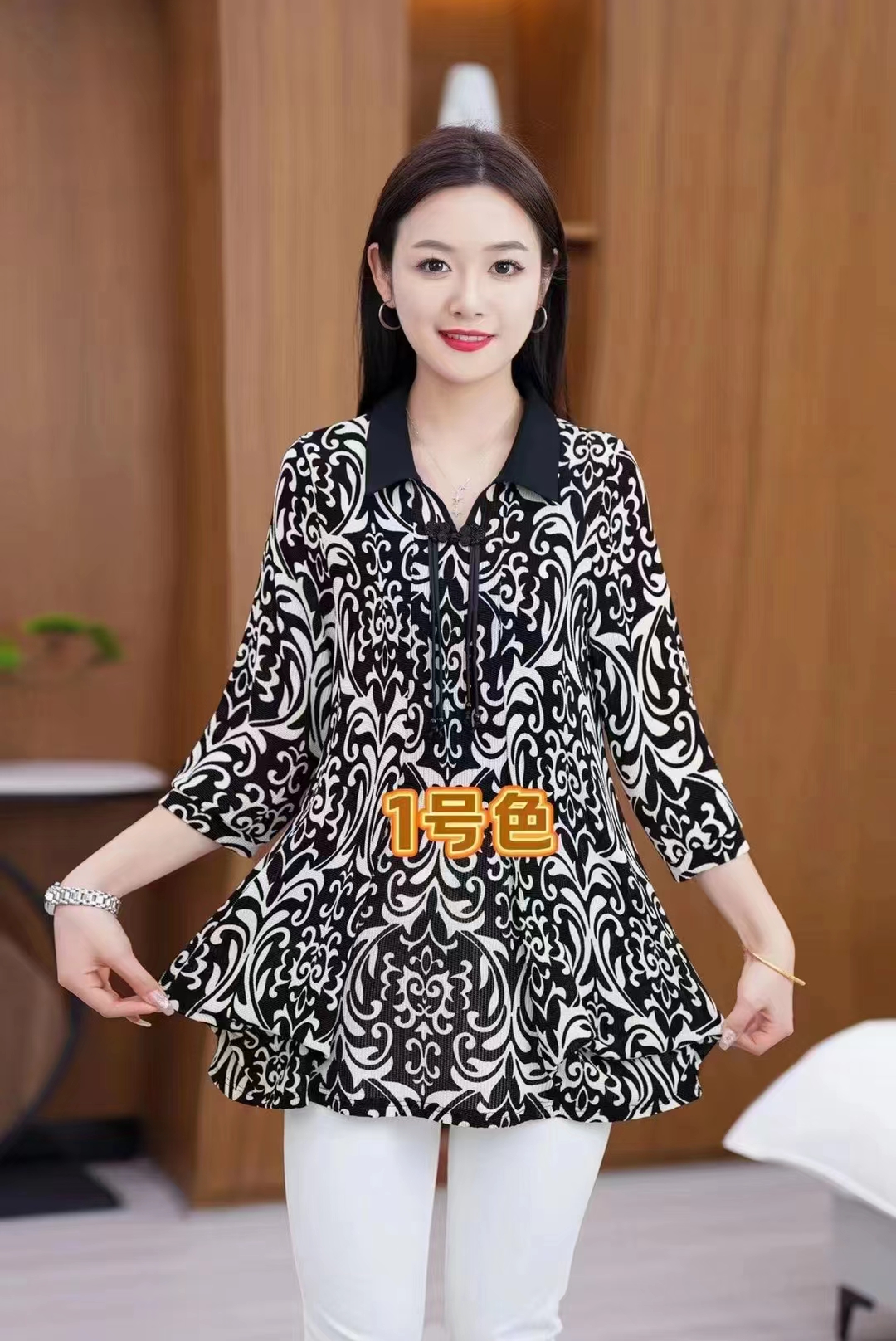 小衫大码衬衣七分袖遮肚妈妈装夏季百搭衬衫