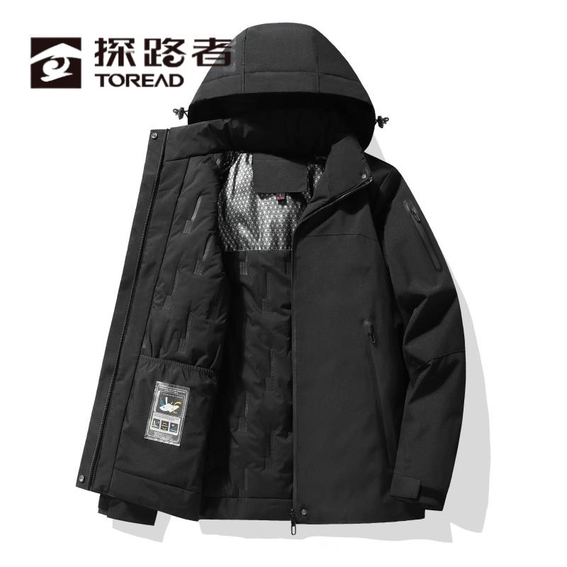 探路者冲锋衣女男加绒厚一体绒2023新款防风夹克保暖防寒棉服冬季