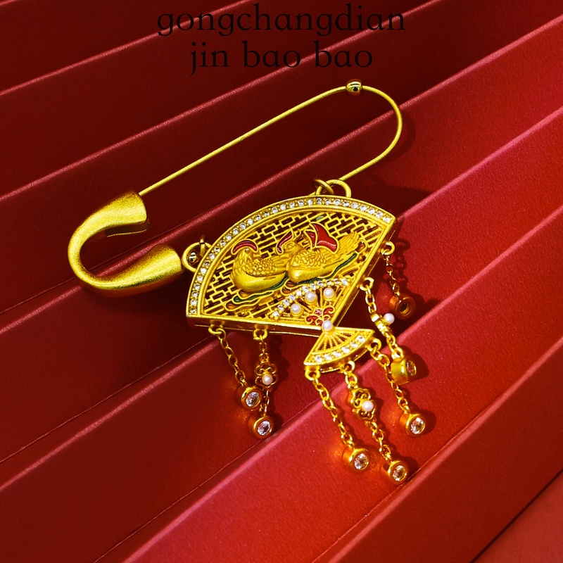 铜合金胸针 鸳鸯古风扇面流苏胸针xs6001