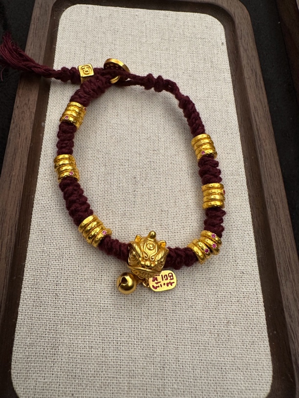 铜合金合成锆石手链 国风编绳醒狮铃铛盘缠