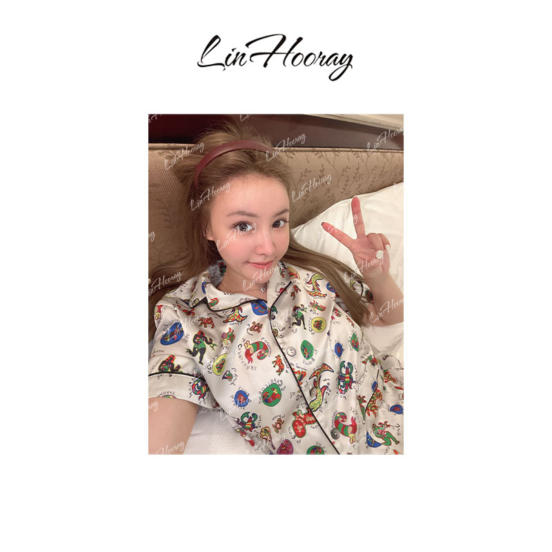 【HoorayLin】D2024春夏系列睡衣满印套装#KK040