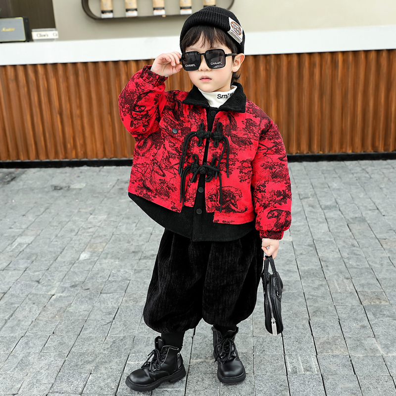 男童拜年服冬季2025新款儿童新中式唐装国风加绒加厚宝宝汉服外套