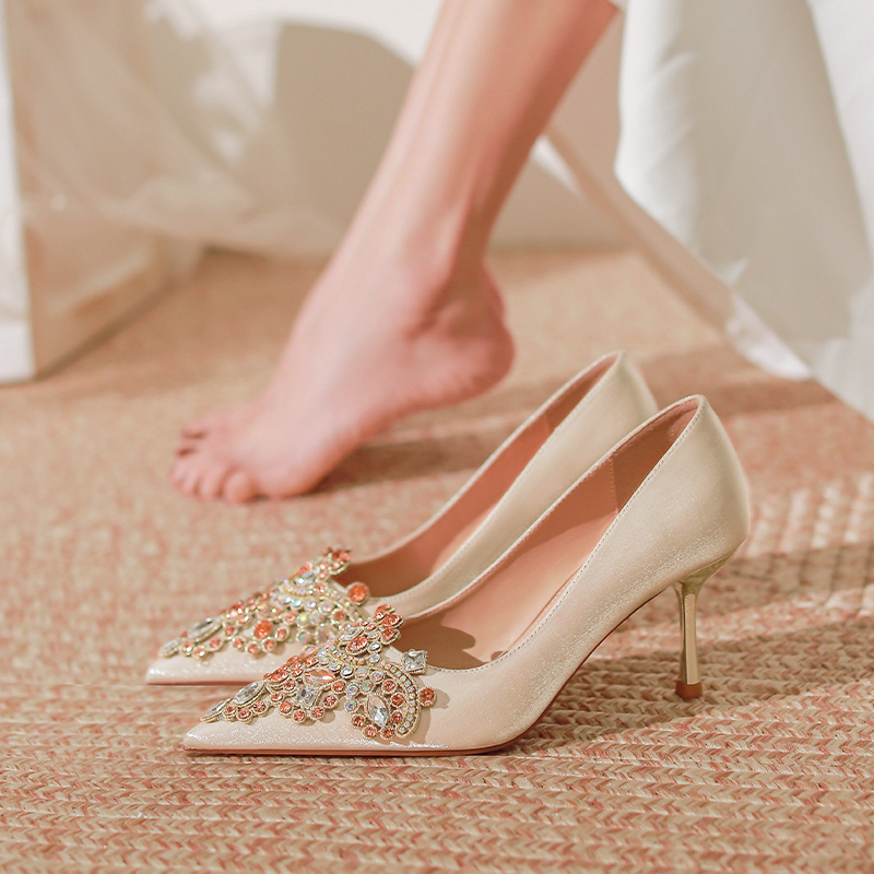 【池美】法式婚鞋女2024新款婚纱秀禾两穿新娘鞋香槟色高跟鞋配旗袍